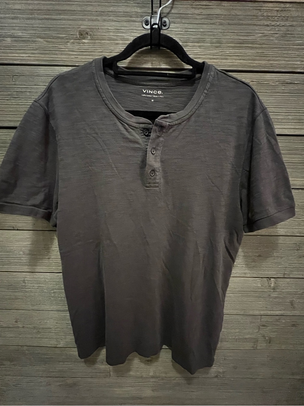 Vince Short-Sleeve 100% Cotton Charcoal Henley Tee